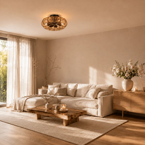 Minovia® Sora | Luxe Rotan Plafondlamp met Ventilator