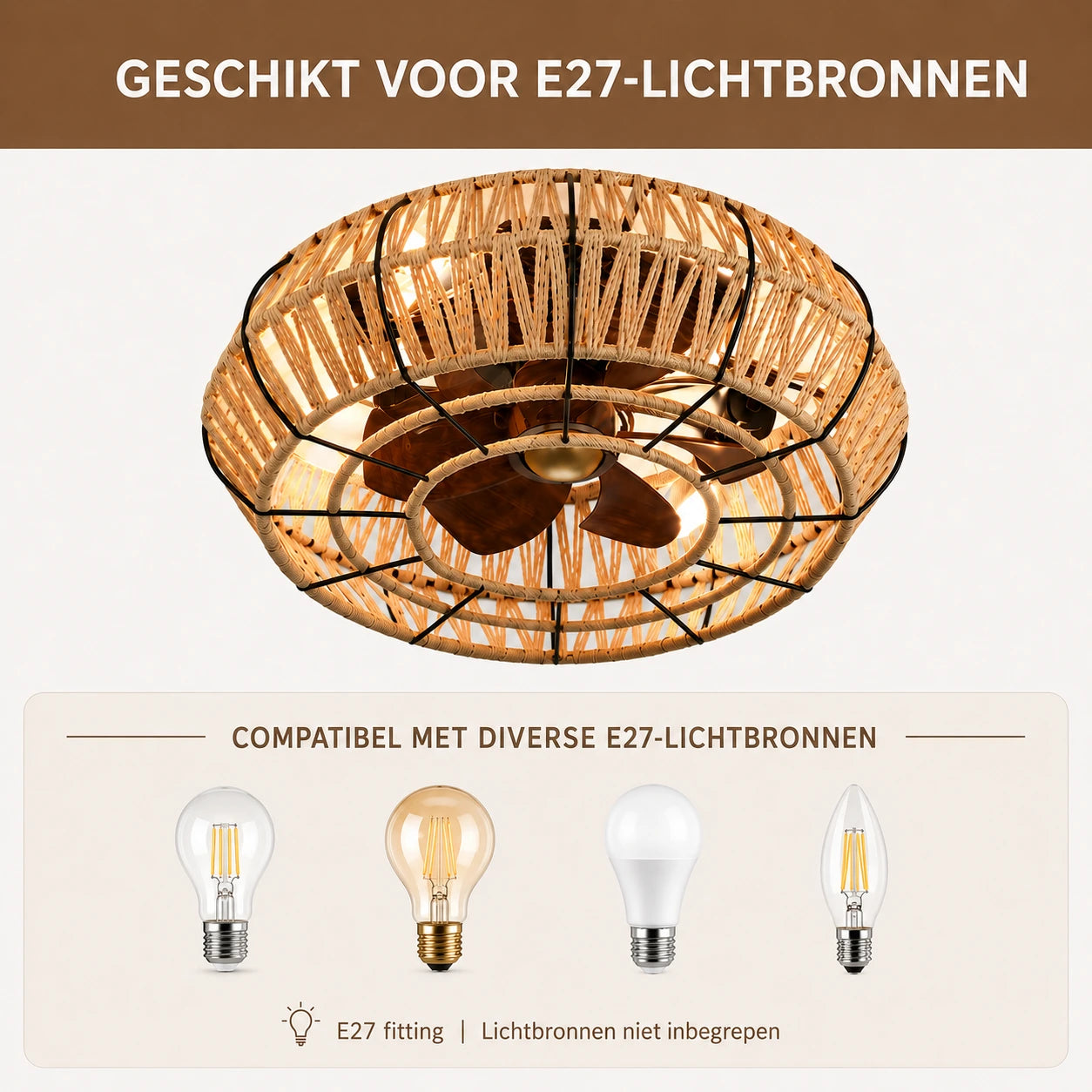 Minovia® Sora | Luxe Rotan Plafondlamp met Ventilator