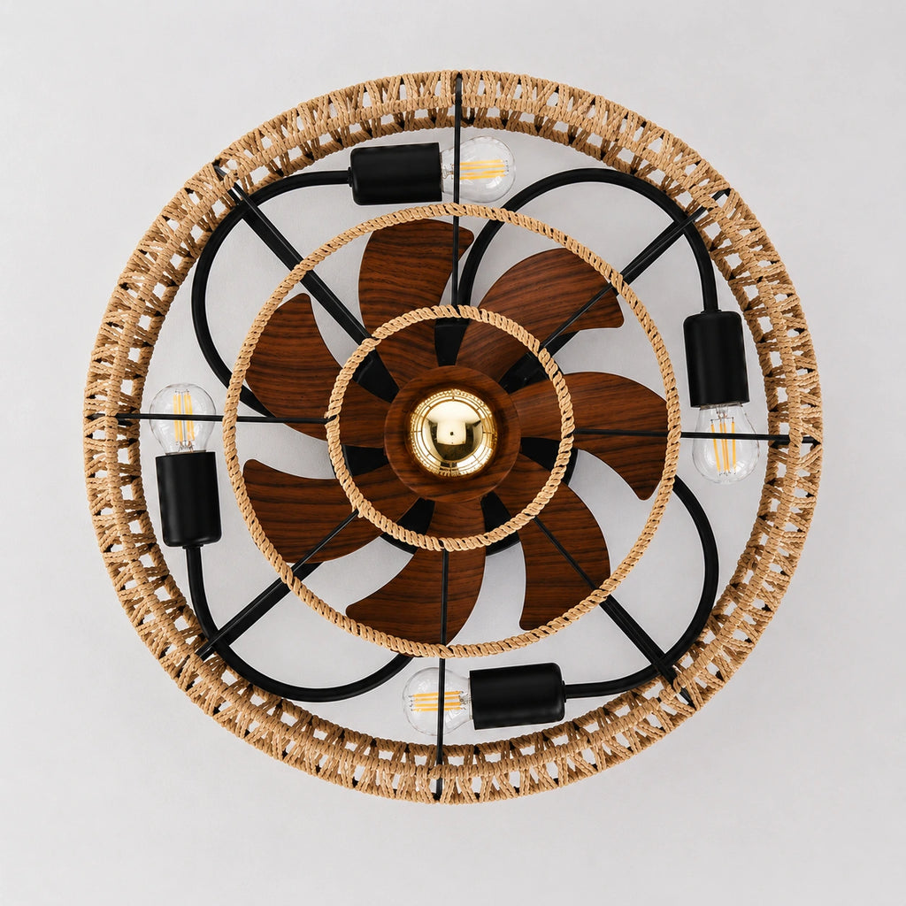 Minovia Sora | Rotan Plafondlamp met Ventilator